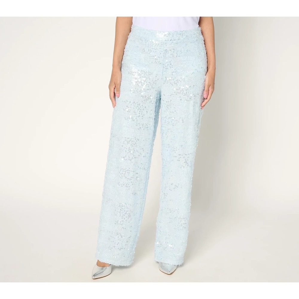 Dennis Basso Petite Wide Leg Sequin Pants Blue Mist, 24  #16